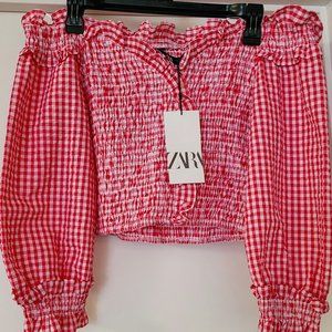 NWT Zara Stretchy gingham crop top
